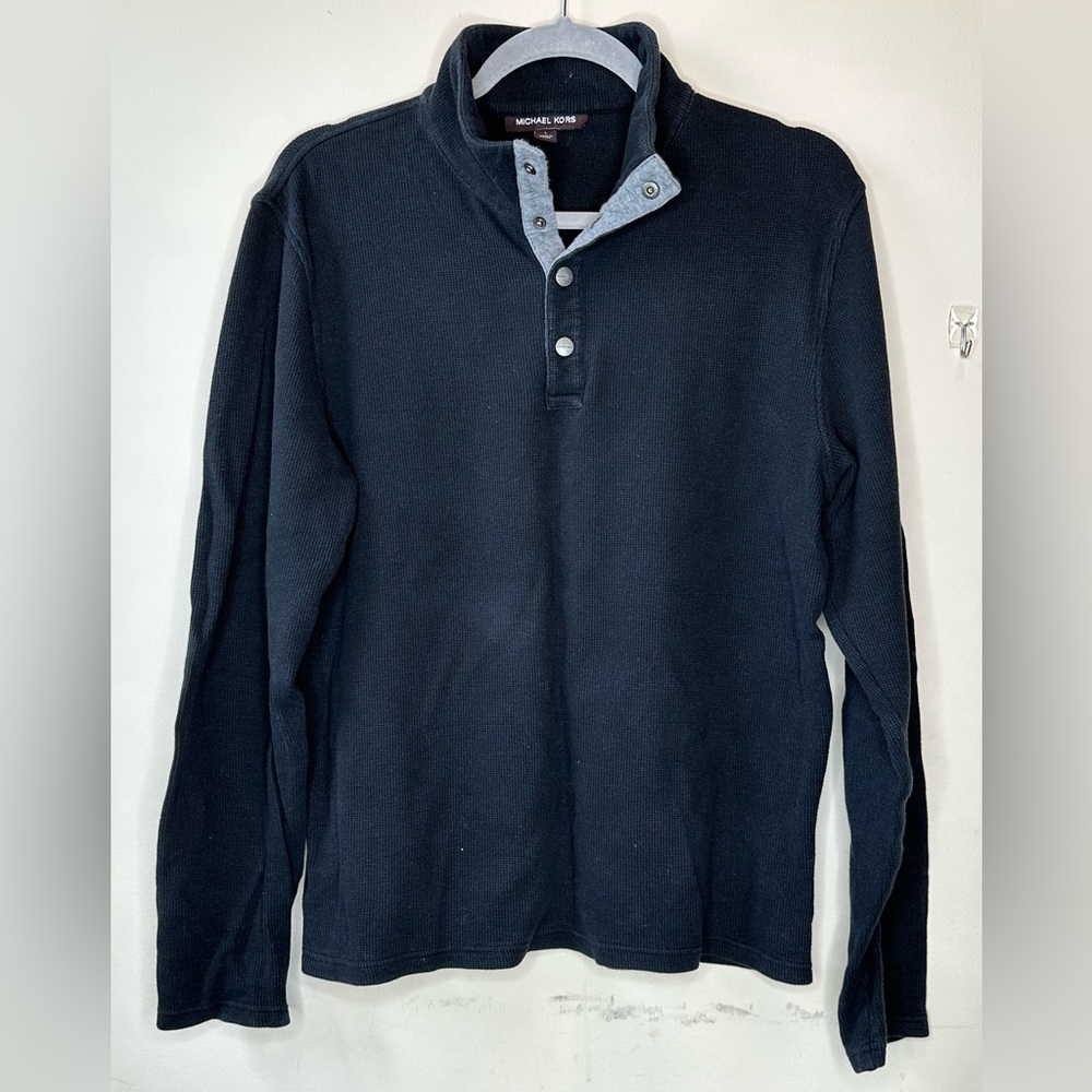 Michael Kors Black Quarter Button Down Sweater Mens Size Large Casual Preppy EUC